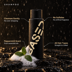 Shampoo: cleanses gently, no sulfates or artificial fragrance, peppermint scent, all hair types