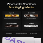 Conditioner key ingredients: argan oil, coconut oil, hydrolyzed keratin, glycerin